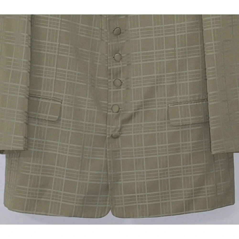 Falcone Vintage Olive Green Windowpane 7 Button Zoot Suit 44L 38W 1920s Styled